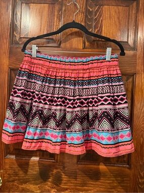 Vintage retro H&M Pink, Black & Teal Patterned Circle Skirt